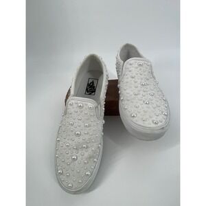 Vans Slip On Pearls Embellished Casual Shoes Women Size 9.5 White Pearly